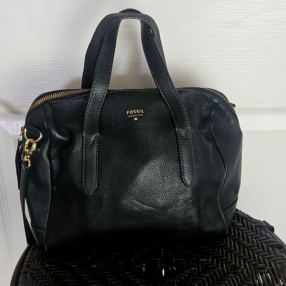 Fossil Black Crossbody Bag Satchel Pebbled Leather - Picture 3 of 16